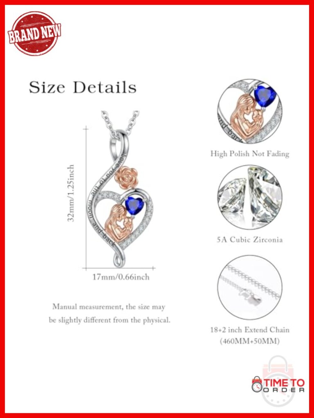 Rose Heart Infinity Birthstone Pendant Necklace for Women - Cubic Zirconia - Picture 5 of 6